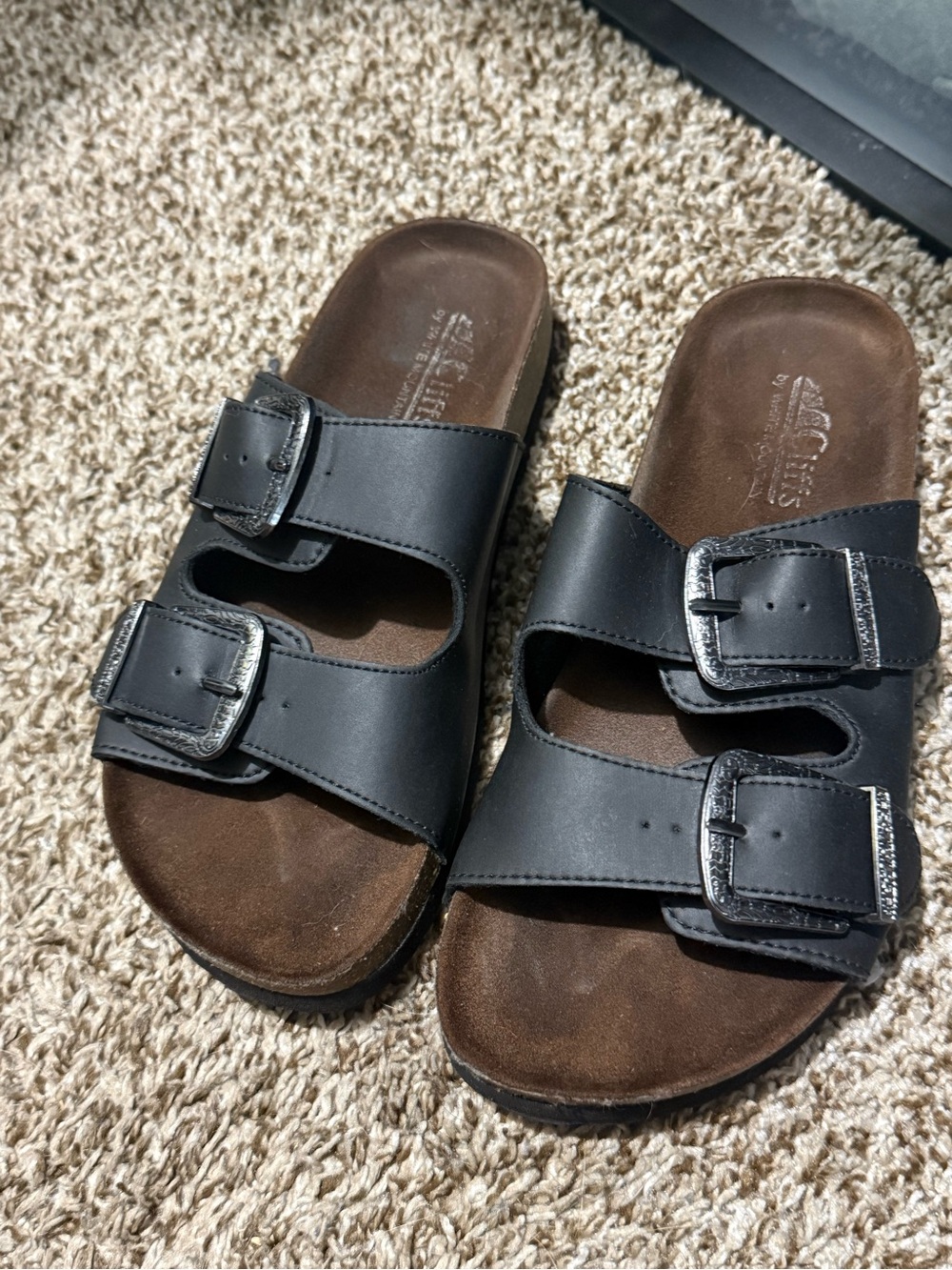 Cliffs by WHITE MOUNTAIN Black Double-Buckle Slide Sandals